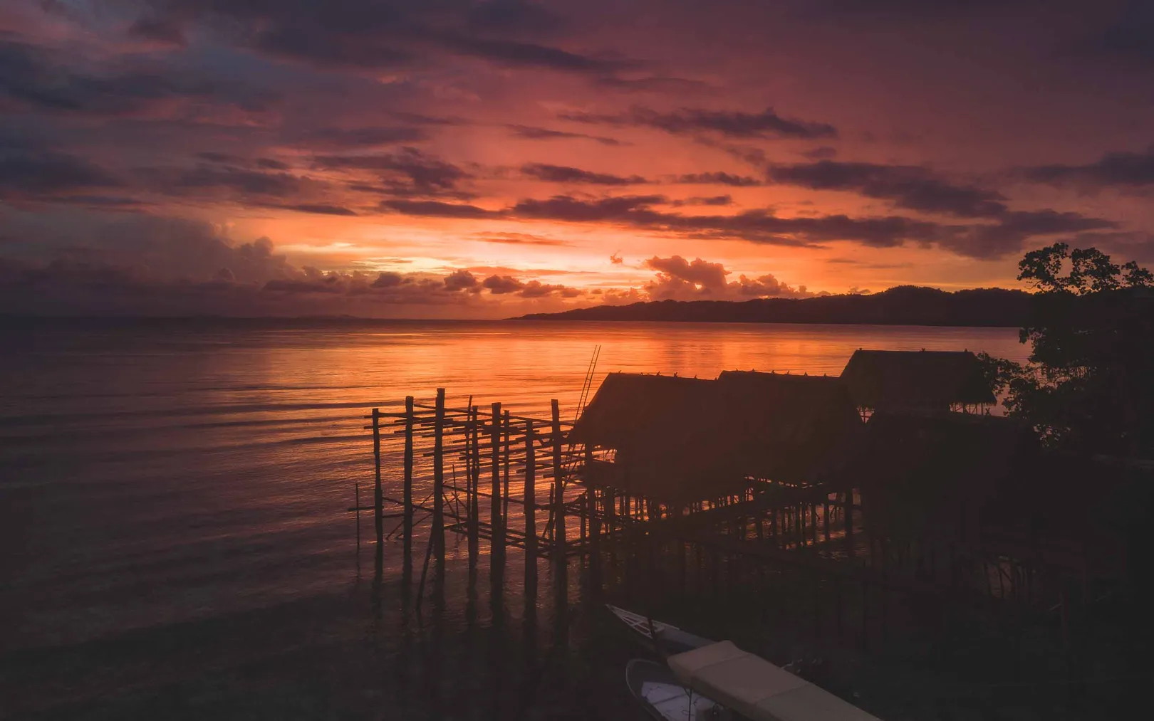 Sunset behind a local homestay in Raja ampat