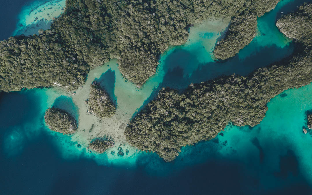 Aerial view of Aljui_Bay's Lam-Lam Bay in Raja Ampat