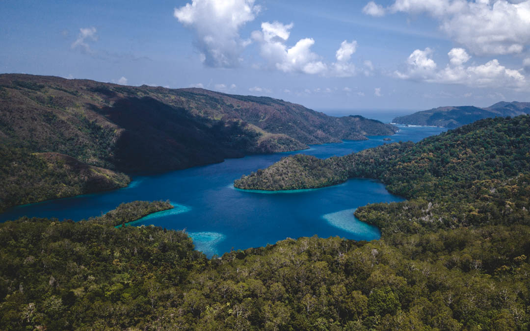 Aerial view of Kapadiri's Lam-Lam Bay in Raja Ampat