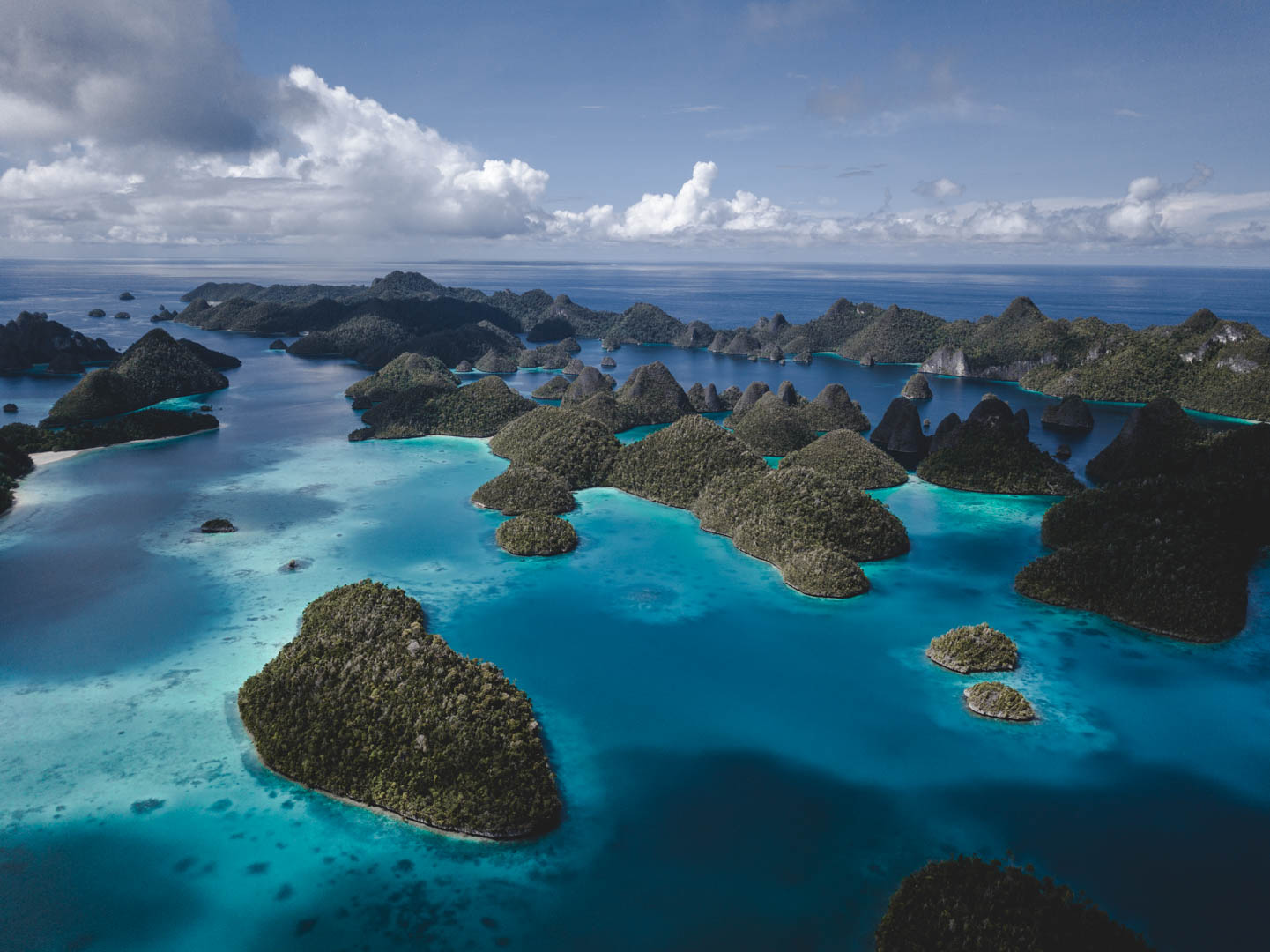 Aerial view of Wayag's lagoon and karst islands in Raja Ampat